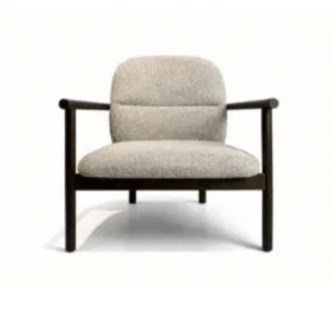 Brown fabric with wooden arm rest chair